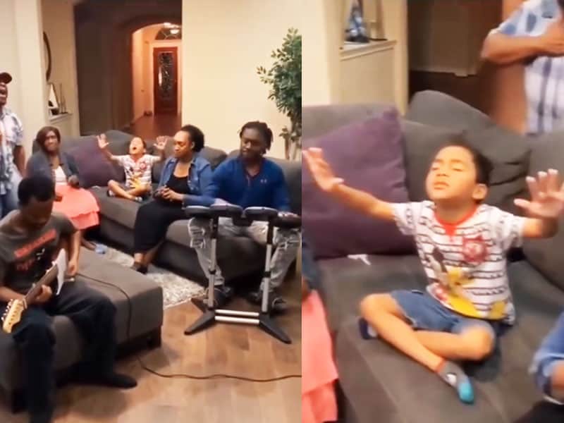 Little boy worships God with entire family